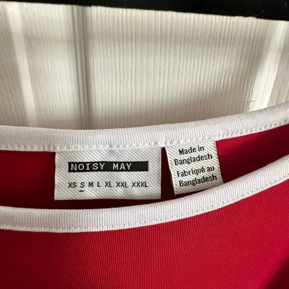 Noisy May Red Maxi Dress with White Trim - Picture 2 of 7